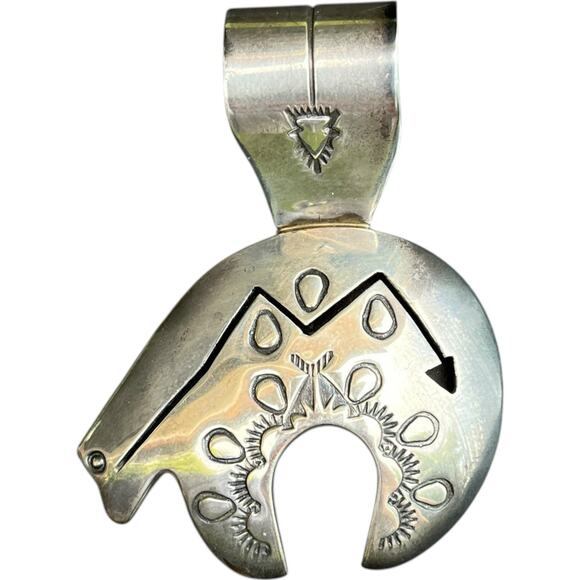 RARE Signed J.U. Delgarito Large Sterling Silver Bear Pendant Lightning Navajo - Picture 1 of 9